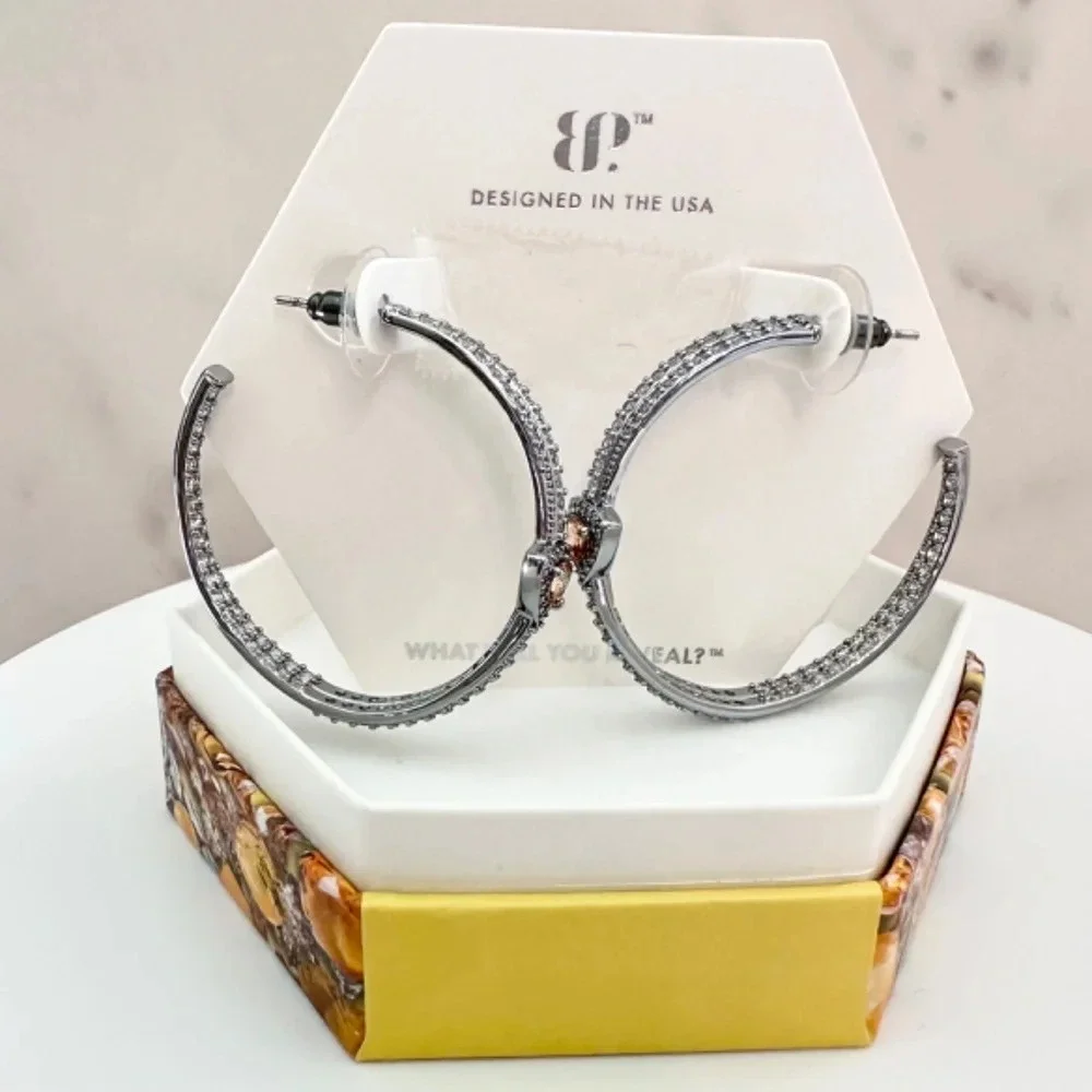 Bomb Party November Amber Topaz Hematite Hoop Earrings Just A Dreamer NWT